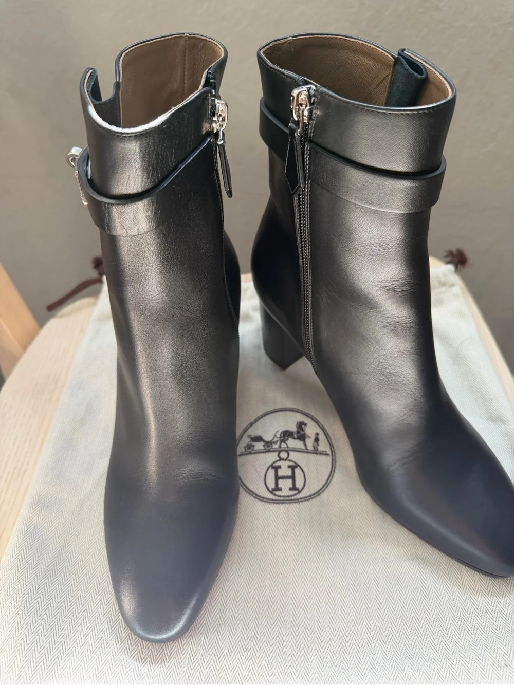 Black Leather Ankle Boots with Side Zipper